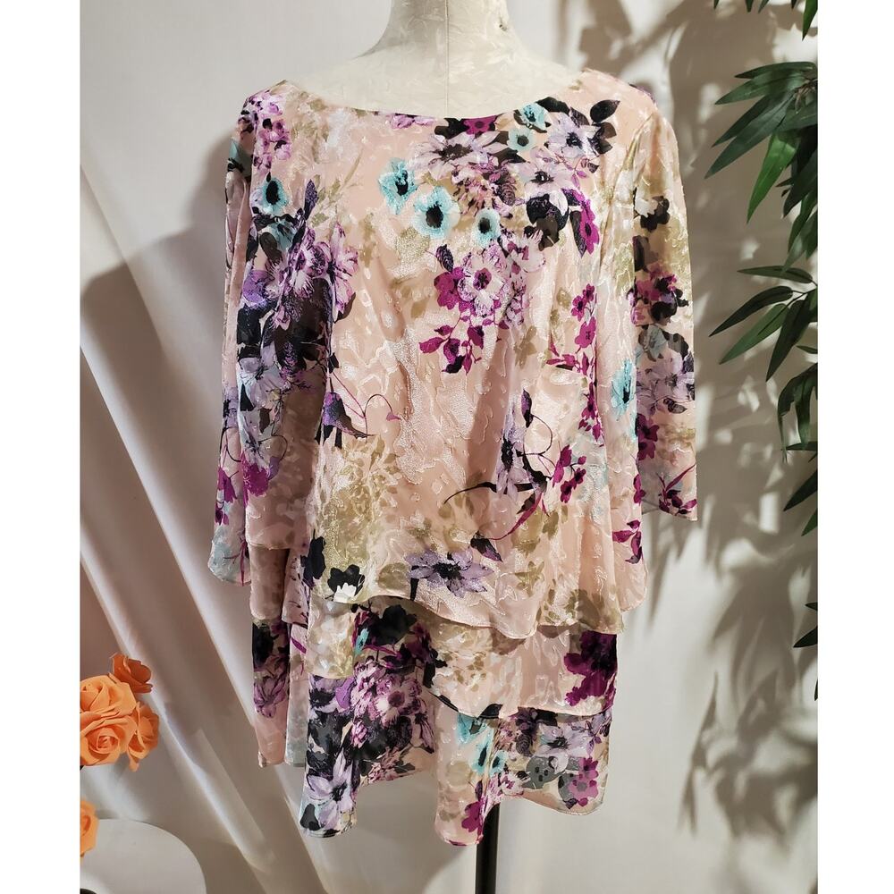 Alex Evenings Floral Tiered Blouse Top Plus Size 1X Layered Wedding Party Event